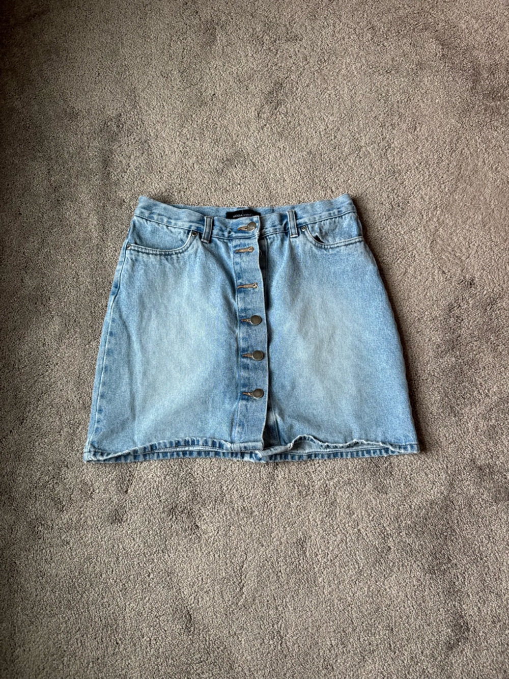 Moda International Denim Mini Skirt Button Front Distressed Casual SIZE 8